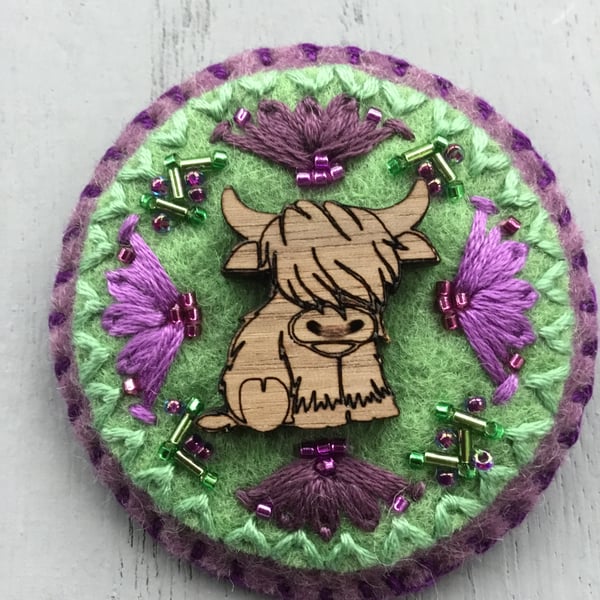 Hand Embroidered Highland Brooch