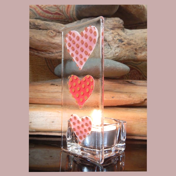 Handmade Fused Glass 'Hearts' T Light Holder