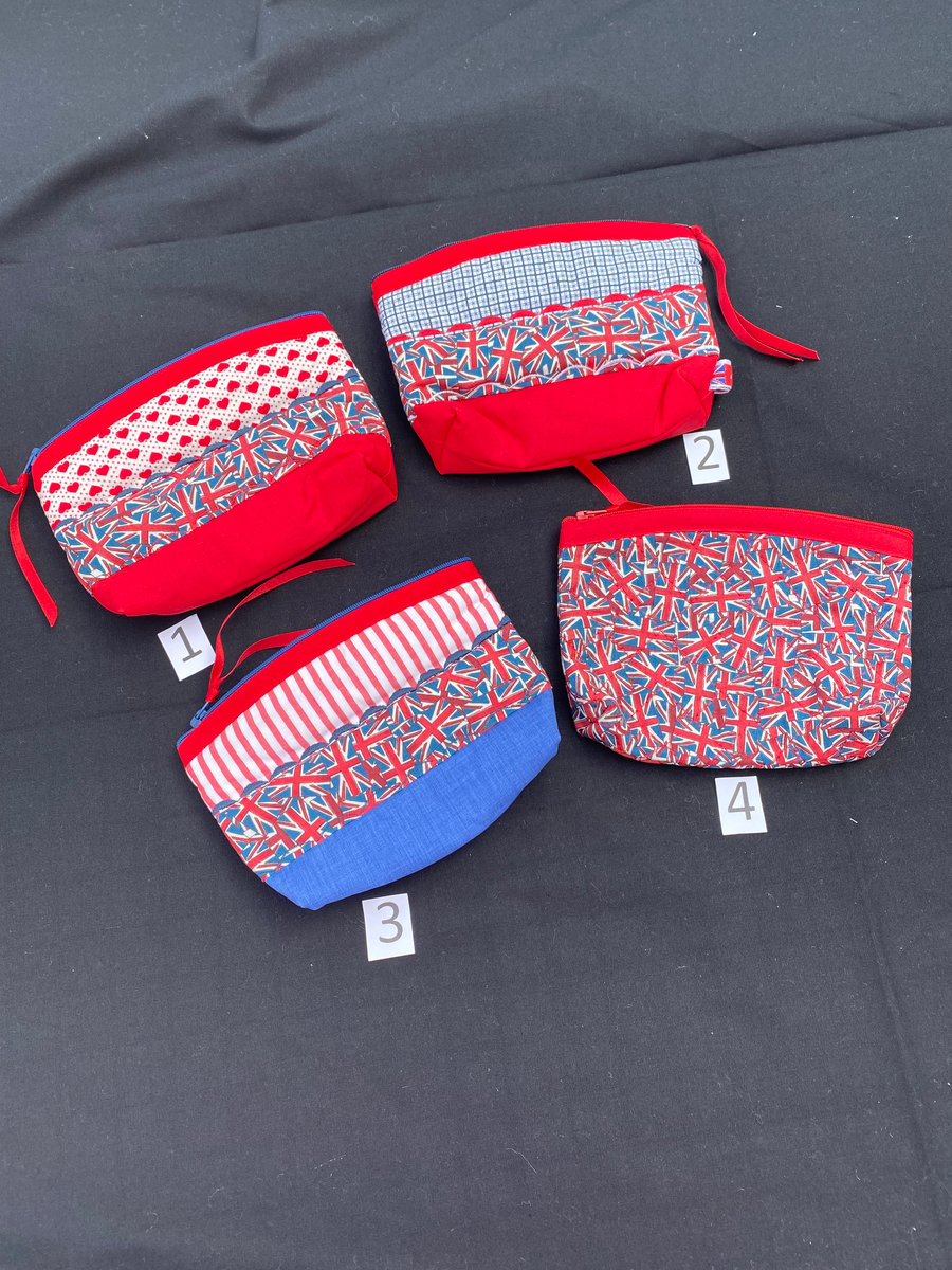 Make-up Bag, Carry Bag, Zipped Pouch in Red, White and Blue. Union Jack