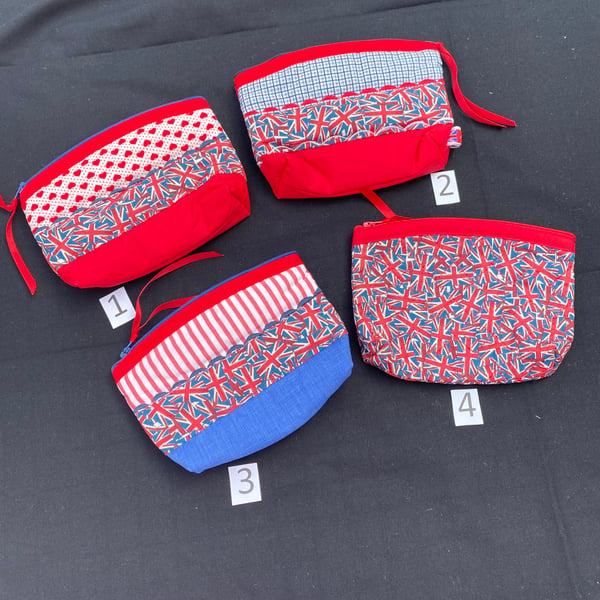 Make-up Bag, Carry Bag, Zipped Pouch in Red, White and Blue. Union Jack