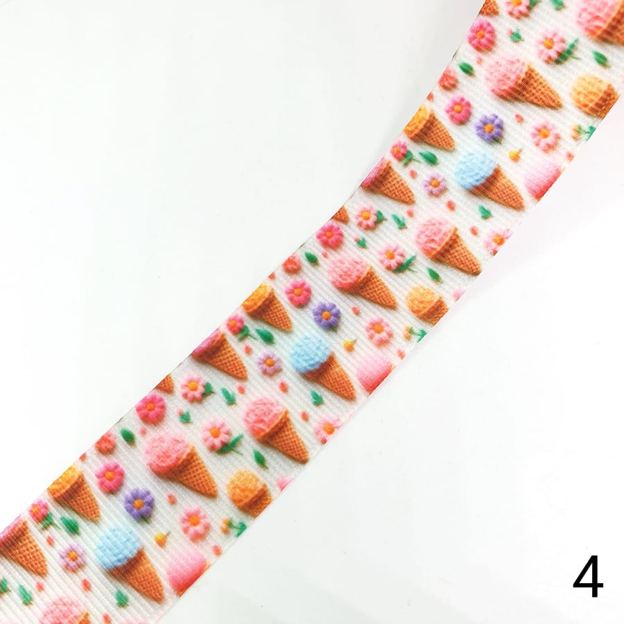 1 Yard Ice Cream Grossgrain Ribbon 25mm for Bow Making, Hair Accessories, Etc