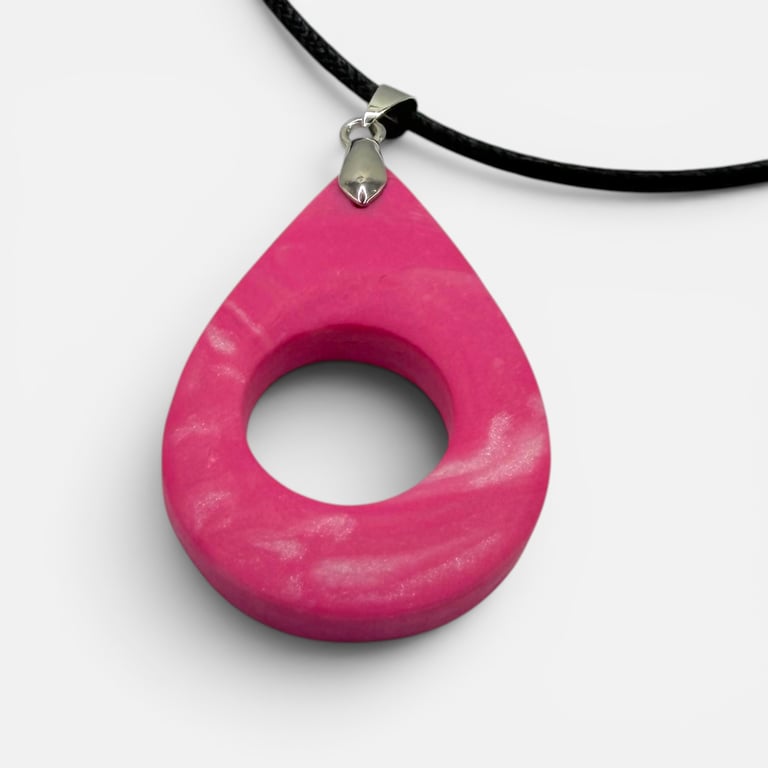 Bright Pink and Pearly White Marbled Glasses Holder Necklace