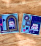 Set of 2 Handmade Birthday Cards. 3D Cake & Candle Design in Blue, Purple & Pink