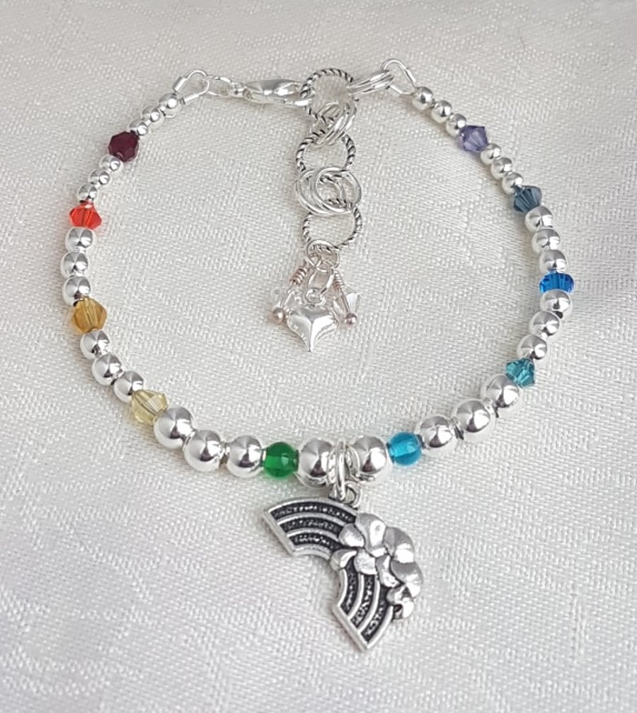 SALE - Gorgeous Silver bead and Rainbow Crystals Bracelet.