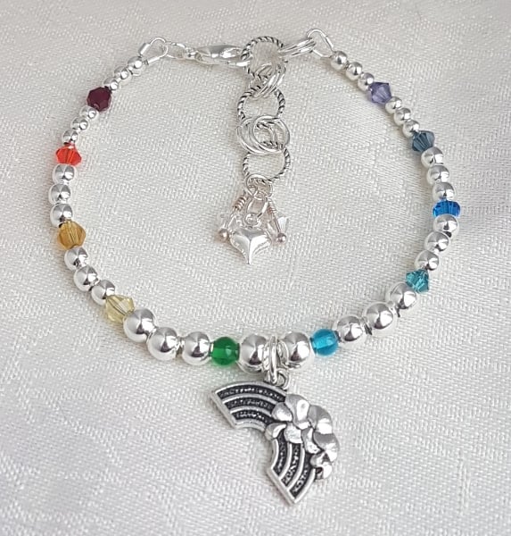 SALE - Gorgeous Silver bead and Rainbow Crystals Bracelet.