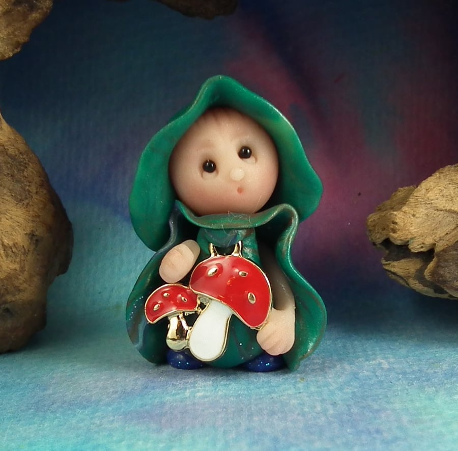 Tiny Toadstool Gnome 'Reeba' 1.5" OOAK Sculpt by Ann Galvin