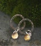 Textured Silver Circle Stud Earrings with Citrine Drop - Image 8