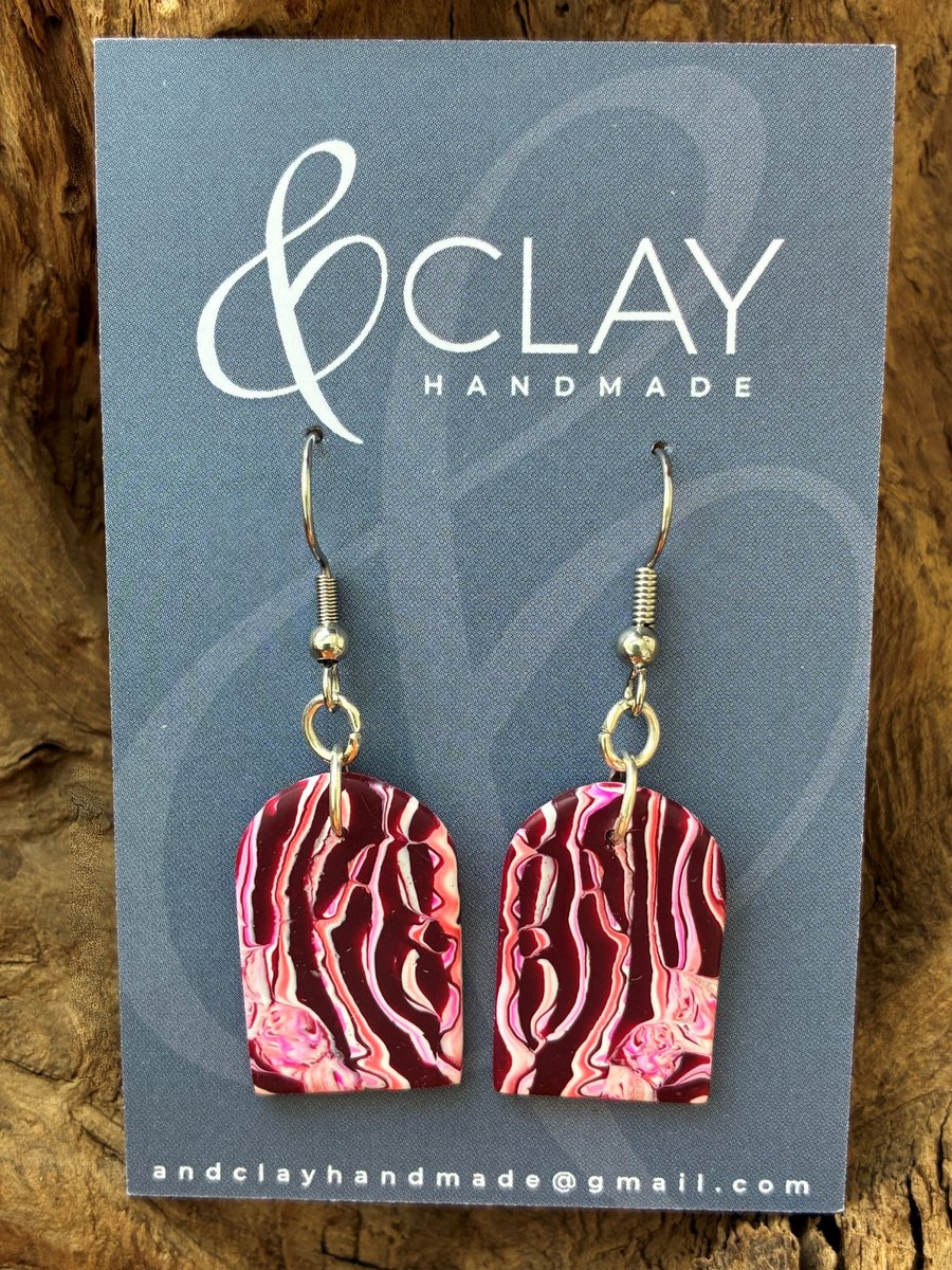 Pink and Burgundy Arch Shaped Earrings