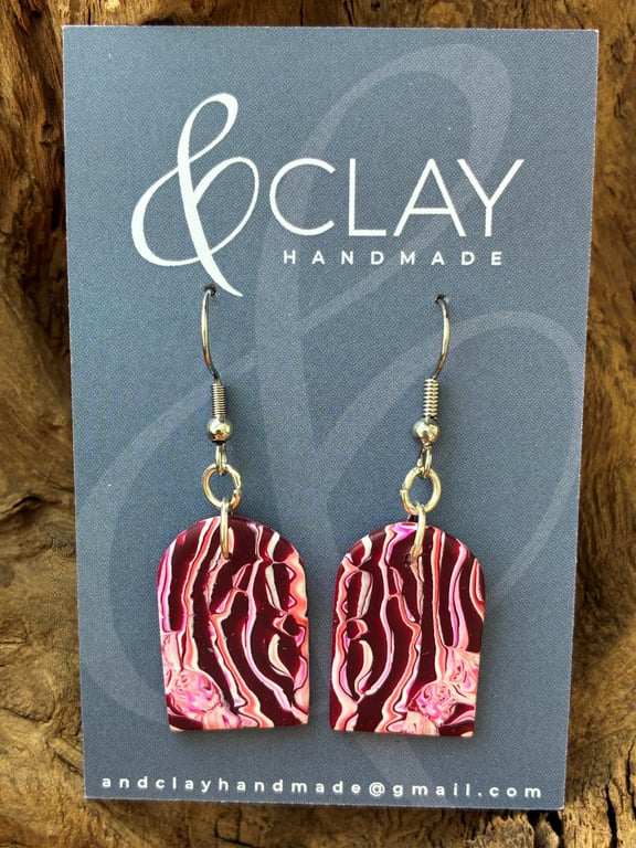 Pink and Burgundy Arch Shaped Earrings