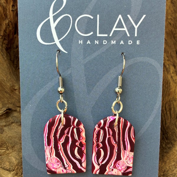 Pink and Burgundy Arch Shaped Earrings