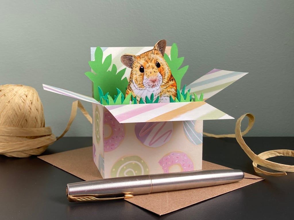 Hamster Card. Personalised or blank hamster birthday card, 3D gift card holder.