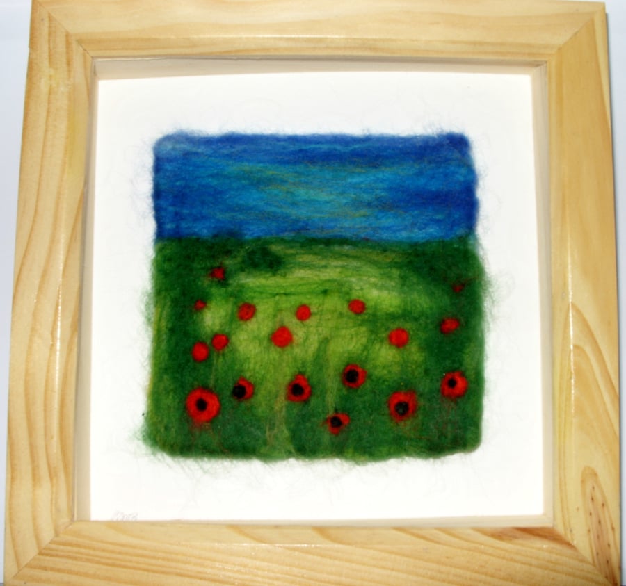 Poppy Field Needle Felted Framed Picture
