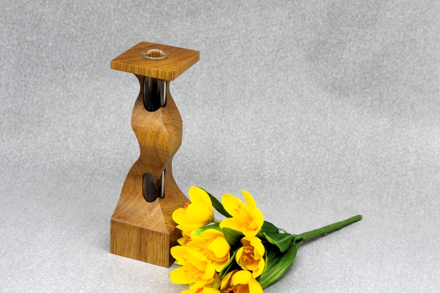 Handmade Wooden Vase With Test Tube. For Single Bud or Small Bunch. 