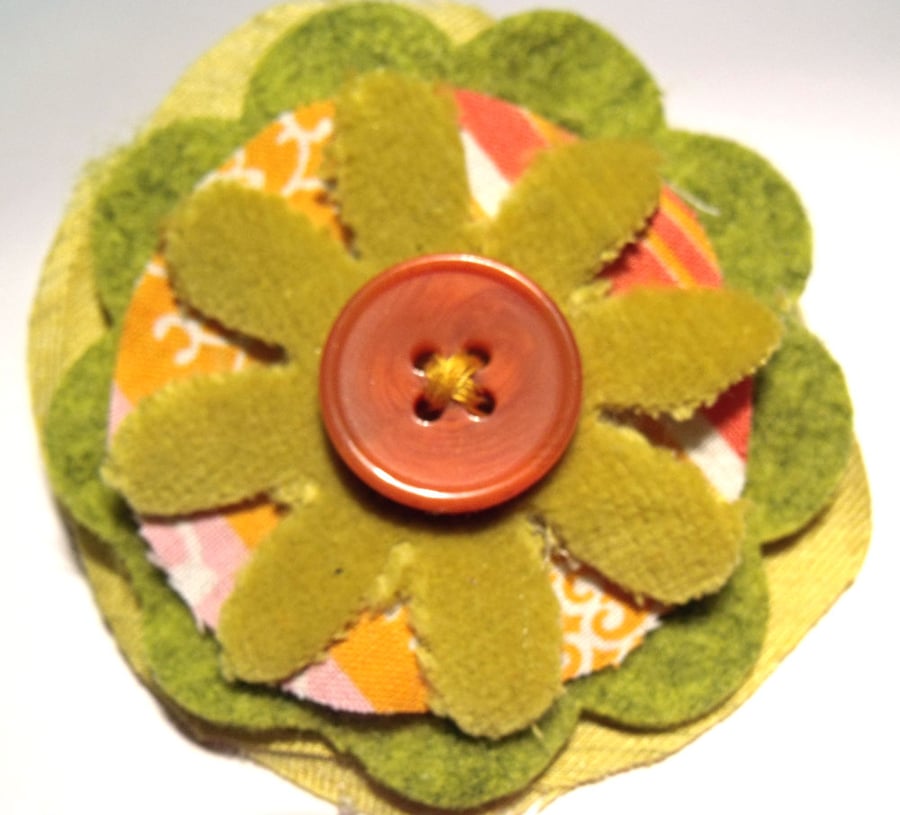 Textile Upcycled Flower Patterned Corsage Brooch Pin Badge