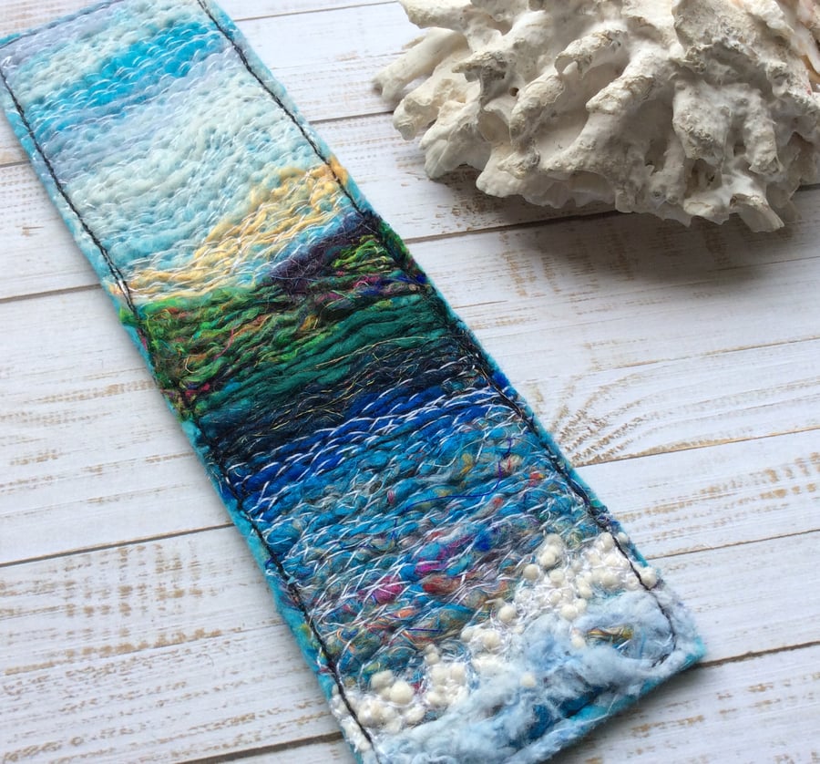 Seascape embroidered bookmark.