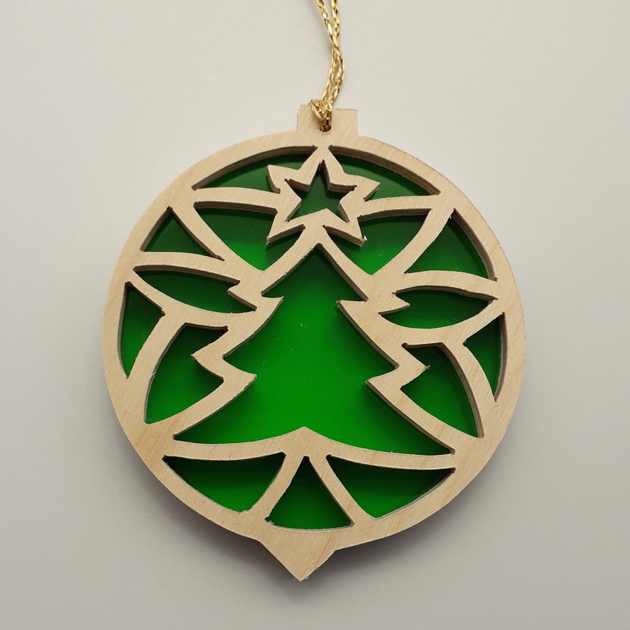 Christmas Tree Decoration or Sun Catcher in Wood and Acrylic (Christmas Tree)