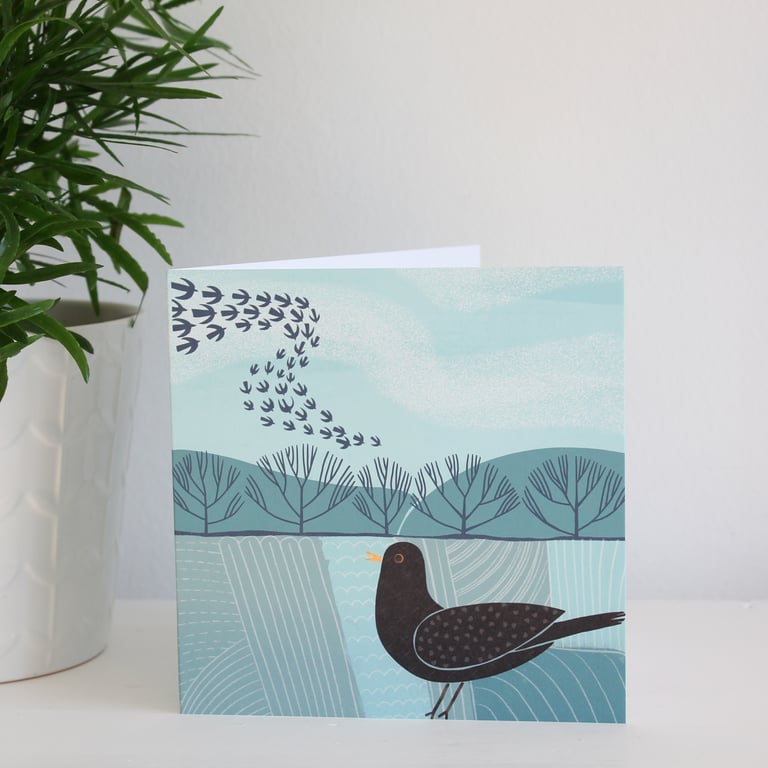'Country Blackbird' Greetings Card
