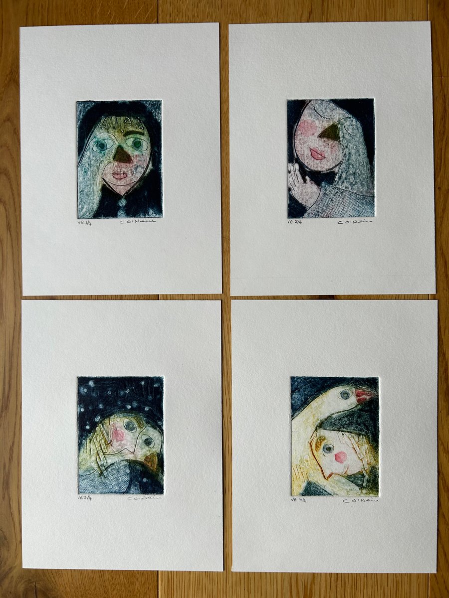 The Winter Goose - Series of 4 Collagraph prints.  Made in Yorkshire