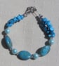 Blue Agate, Howlite & Turquoise Shell Pearl Gemstone Beaded Bracelet "Breonna" - Image 3