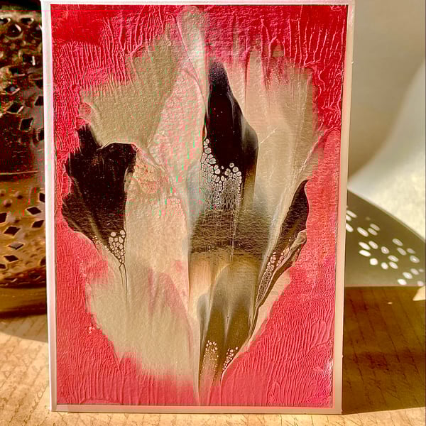 Abstract metallic acrylic paint poured blank card