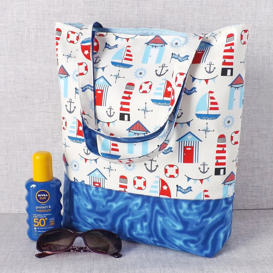 Tote bag, shopping bag. Beach huts