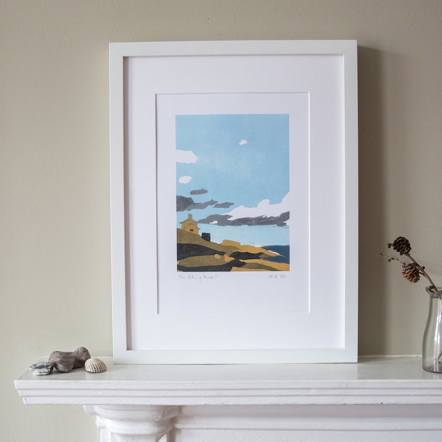 The Bathing House I, Northumberland - Reduction Linoprint 