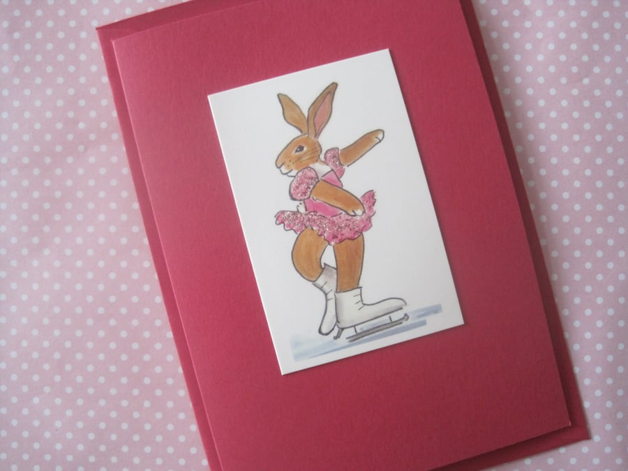 Ice Skating Rabbit Greetings Card 