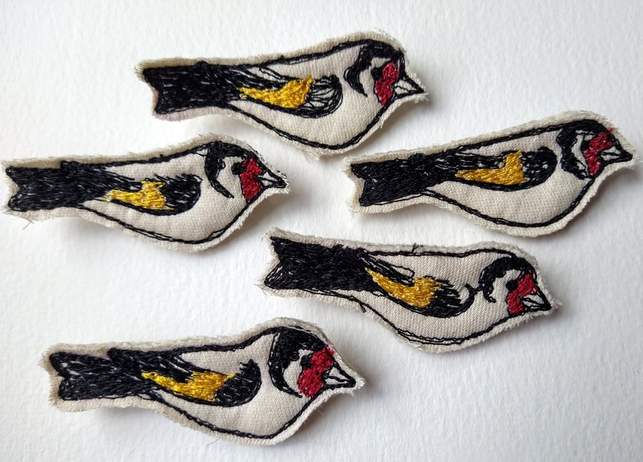 Embroidered Goldfinch Bird Brooch