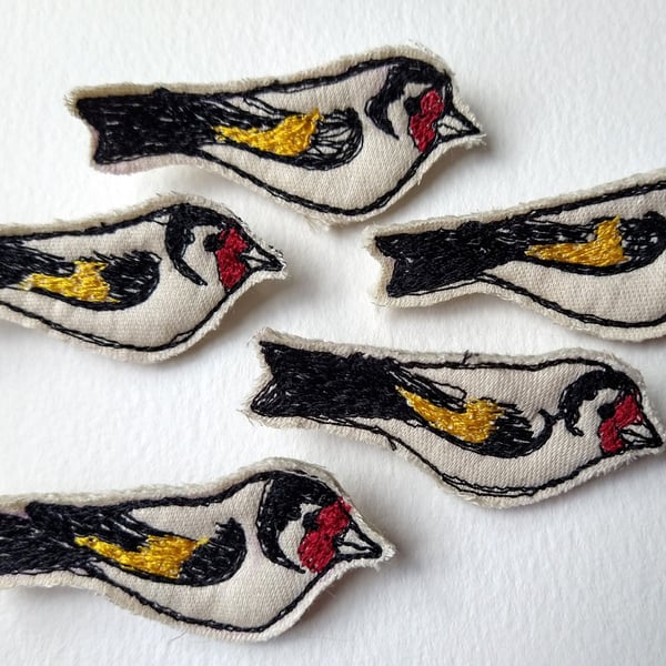 Embroidered Goldfinch Brooch