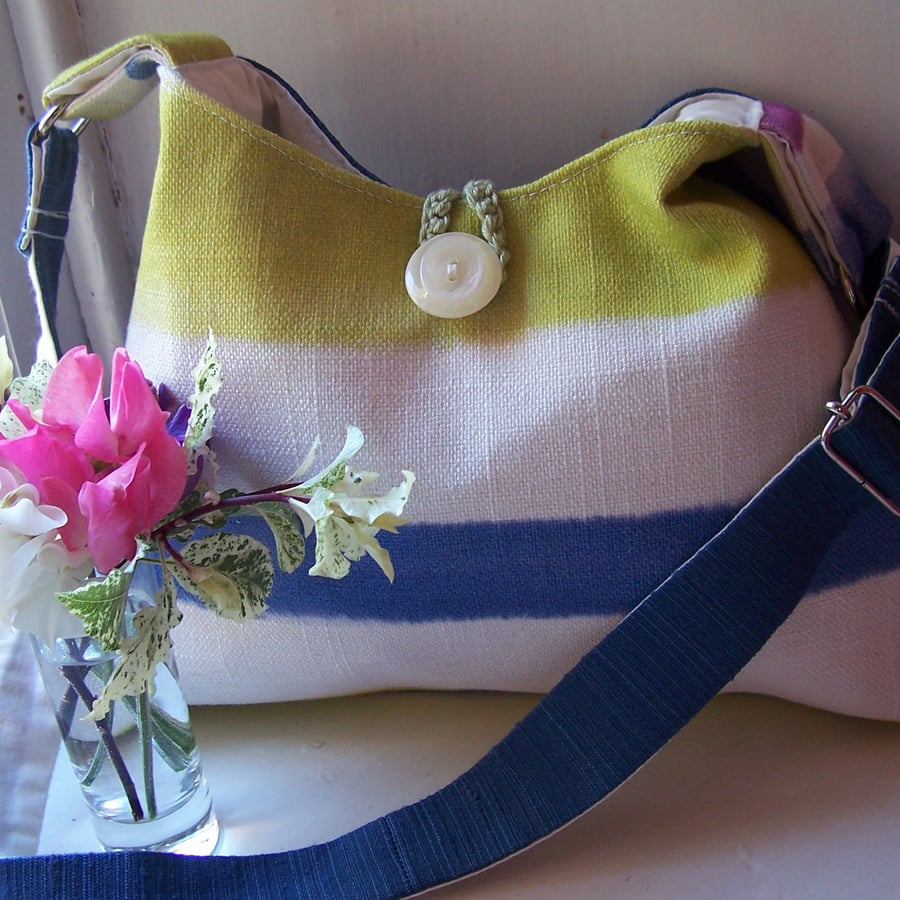 Soft fabric shoulder bag in white, lime and blue - Black Ness