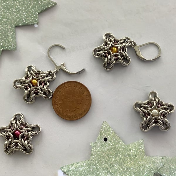 Star chainmaille earrings - Stainless steel earrings -Byzantine Earrings