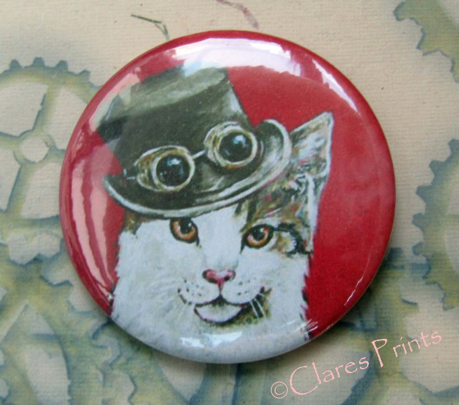 Steampunk cat Art Badge 58mm Button Animal Badges Cats 