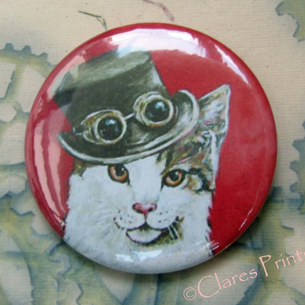 Steampunk cat Art Badge 58mm Button Animal Badges Cats 