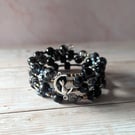 The Midnight Familiar, Black & Silver Cat Moon Memory Wire Bracelet