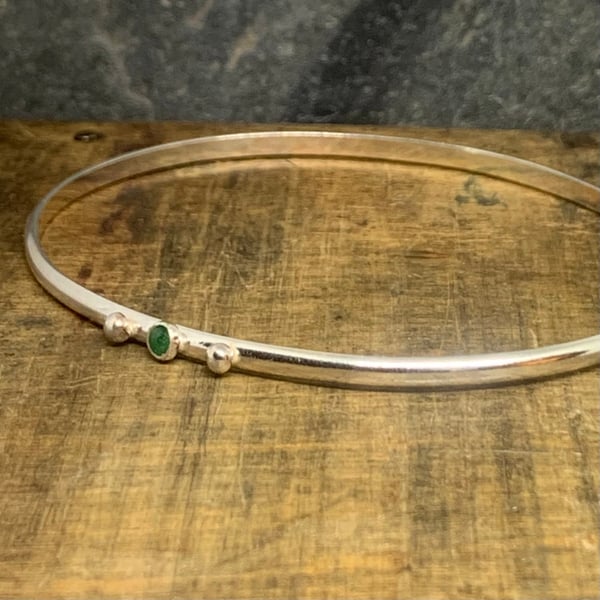 Sterling Silver Emerald Bangle 