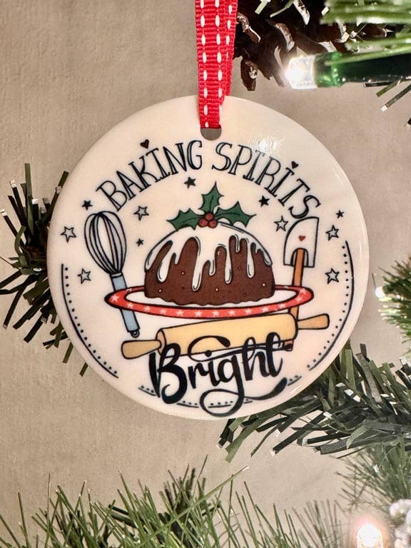 Baking Spirits Bright Illustrated Ceramic Christmas Decoration