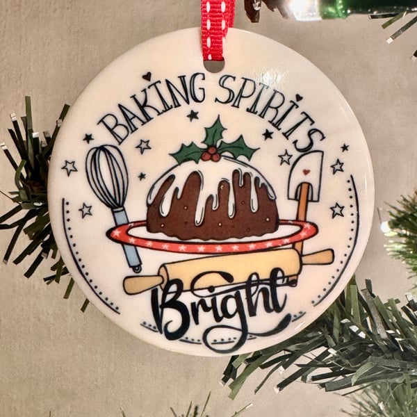 Baking Spirits Bright Illustrated Ceramic Christmas Decoration