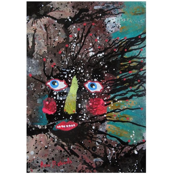 Outsider Folk Art Original Portrait Lowbrow Painting Ready Mounted Artwork
