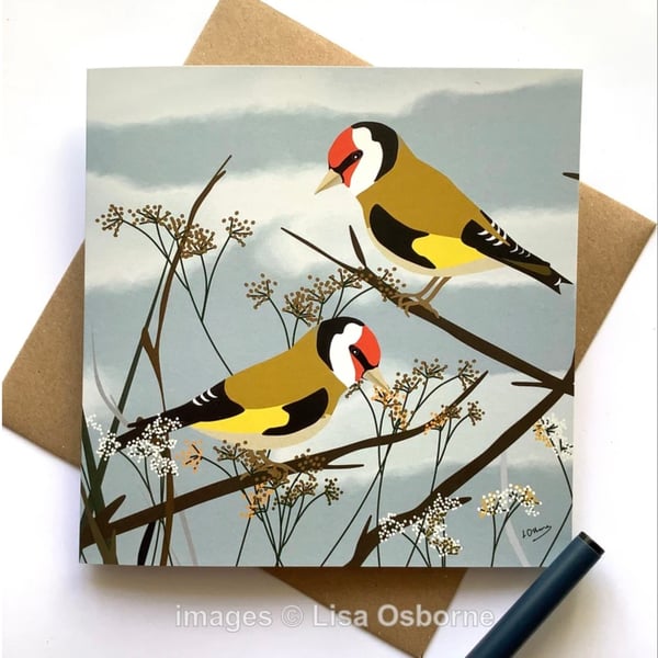 Goldfinches - greetings card of garden birds - blank for your own message
