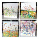 Set of Four Colourful Fen Scene and Wildlife Blank Greeting Cards
