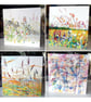 Set of Four Colourful Fen Scene and Wildlife Blank Greeting Cards