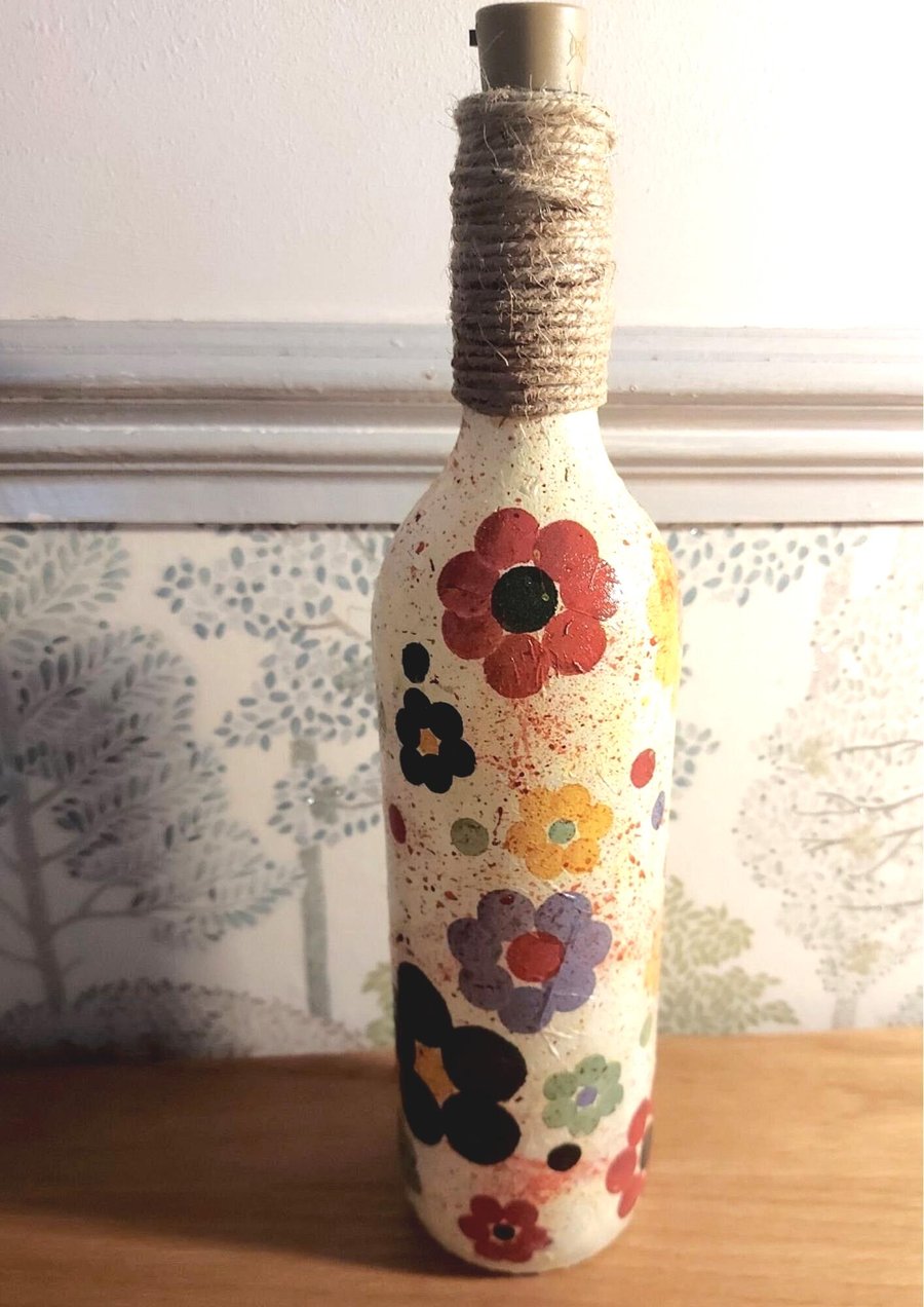Hand Painted and Decoupaged Light up Bottle