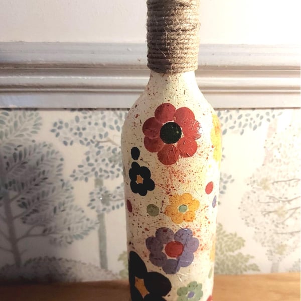 Hand Painted and Decoupaged Light up Bottle