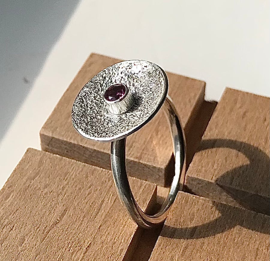 Pink Tourmaline and Sterling Silver Dome Design Ring 