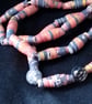 Handmade peach, grey and gold coloured paper bead necklace with agate accents. - Image 6