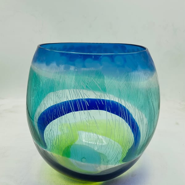 Strappy Bowl in Blues and Greens