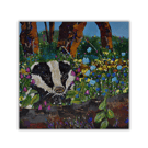 Ready to hang - an original painting - badger in woodlands - wildflowers