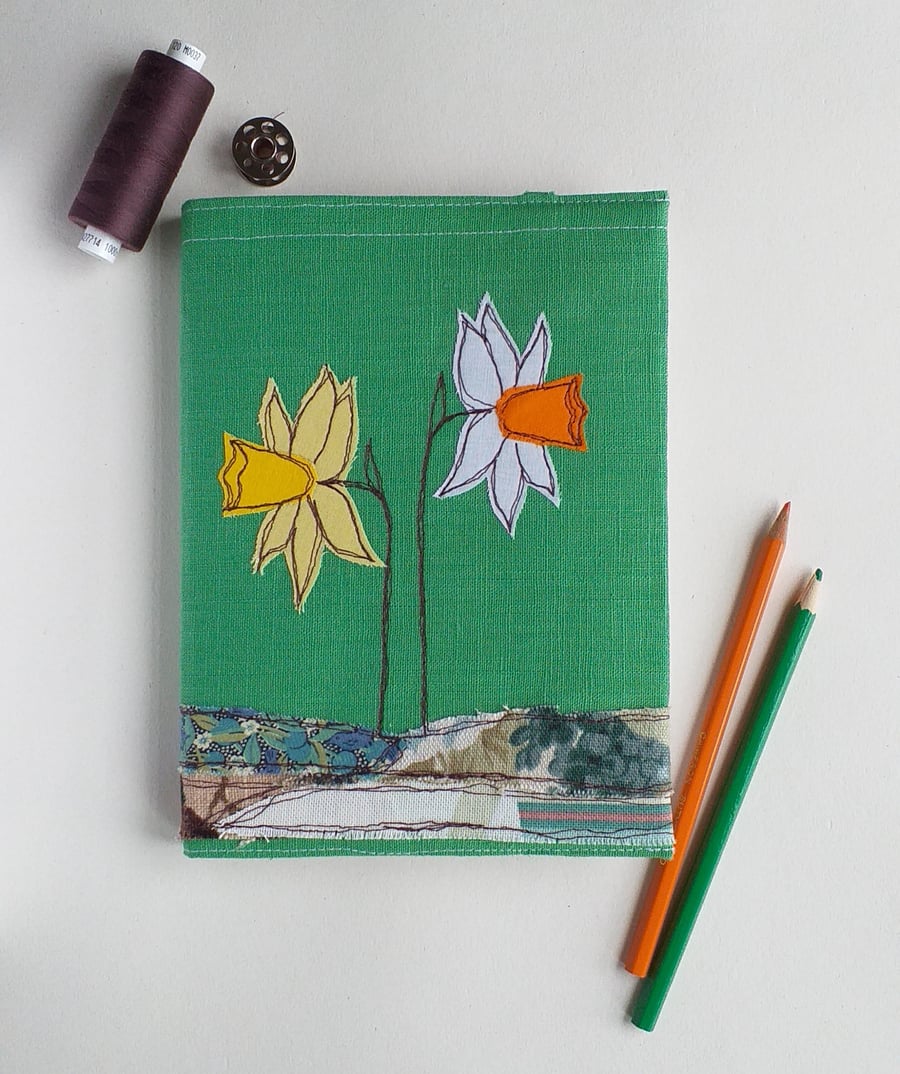 A5 Hardback Notebook with Embroidered Daffodils on a Removable Cover