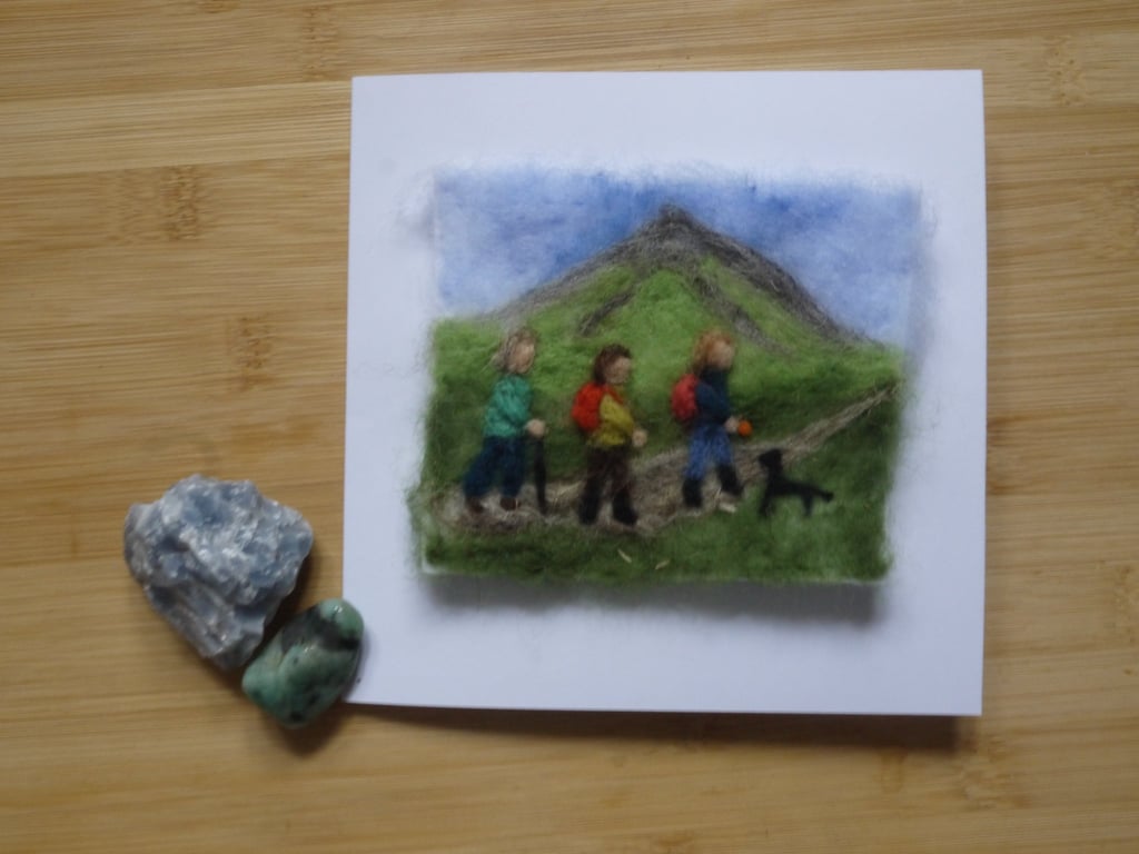 Needle felted Walking Group greetings card