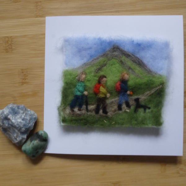 Needle felted Walking Group greetings card